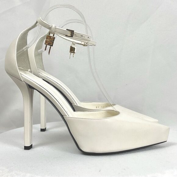 Givenchy G Lock Platform Heels Beige Sz 39.5 Pointed Toe Ankle Strap - Picture 5 of 12